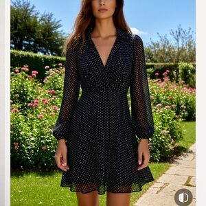 DKNY Black Polka Dot Long Sleeve Dress